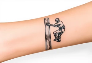 power lineman climbing a wooden 12kv pole. Make the pole a cross that has a hidden resemblance to god. tattoo idea