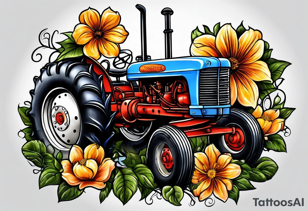 Flower, pawpaw, tractor tattoo idea