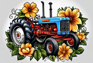 Flower, pawpaw, tractor tattoo idea