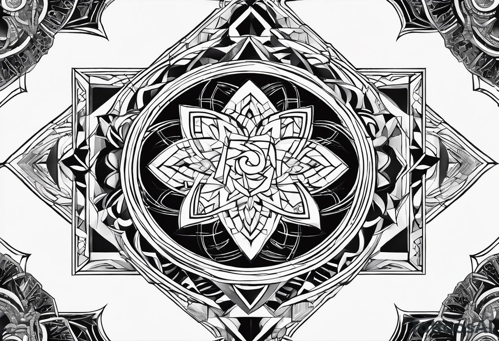 A visual representation of the creation story from the bible. Done in vertical geometric abstract. 16" tall 6" wide tattoo idea