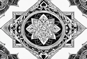 A visual representation of the creation story from the bible. Done in vertical geometric abstract. 16" tall 6" wide tattoo idea