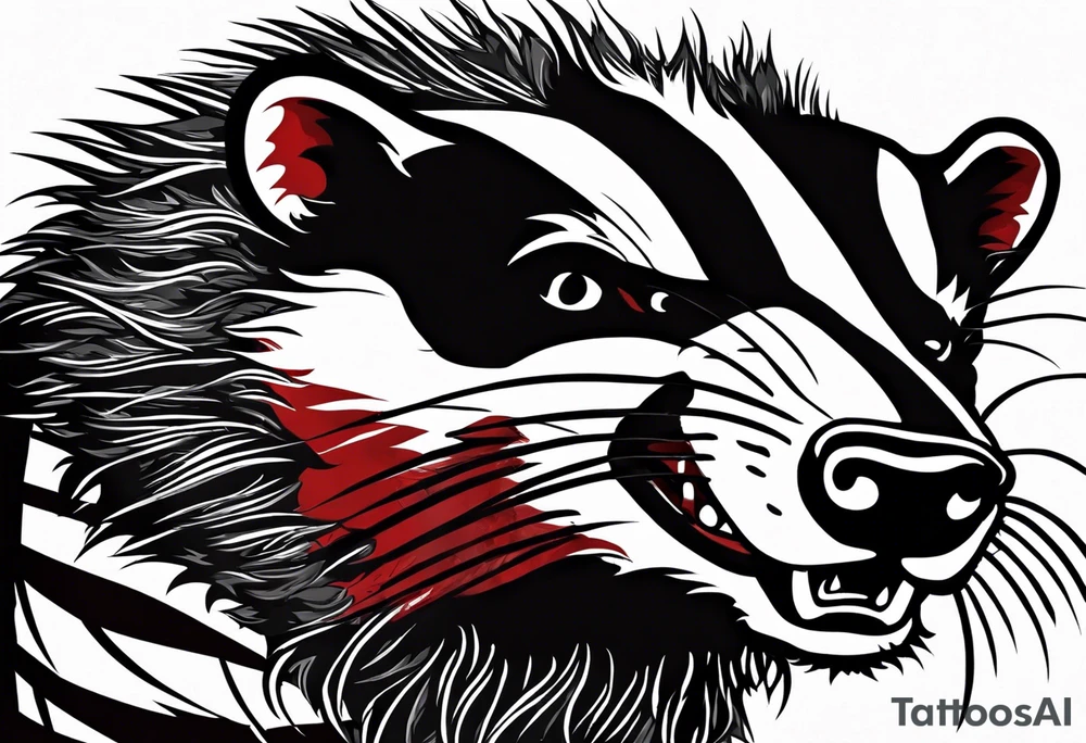 Draw me psychopath badger/Warrior with aggressive full body, killer face with a smile, very long nails and he attacks like a Bloody Warrior to us and also, he has very deadly looking. He fights with his nails. Everybody scares after their first sight. Give me horror type Badger Tattoo. I want to see his full body. tattoo idea