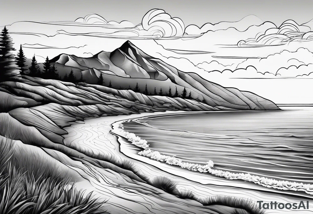 Beach landscape hills behind tattoo idea