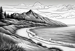 Beach landscape hills behind tattoo idea