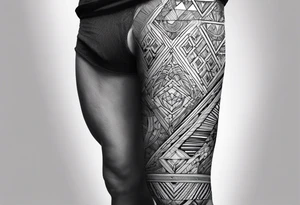 geometric pattern full leg and butt sleeve male tattoo idea