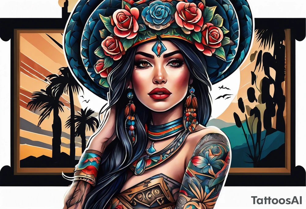 Arm sleeve inspired by Mexican American imagery and space tattoo idea