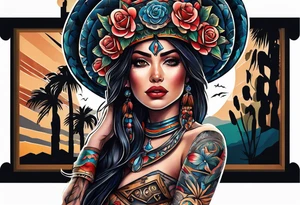 Arm sleeve inspired by Mexican American imagery and space tattoo idea