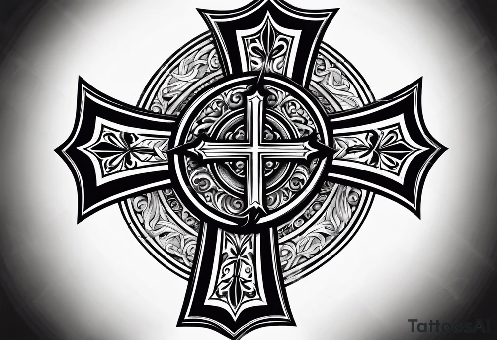 Maltese cross with negative space jesus on the cross in the middle tattoo idea