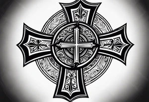 Maltese cross with negative space jesus on the cross in the middle tattoo idea