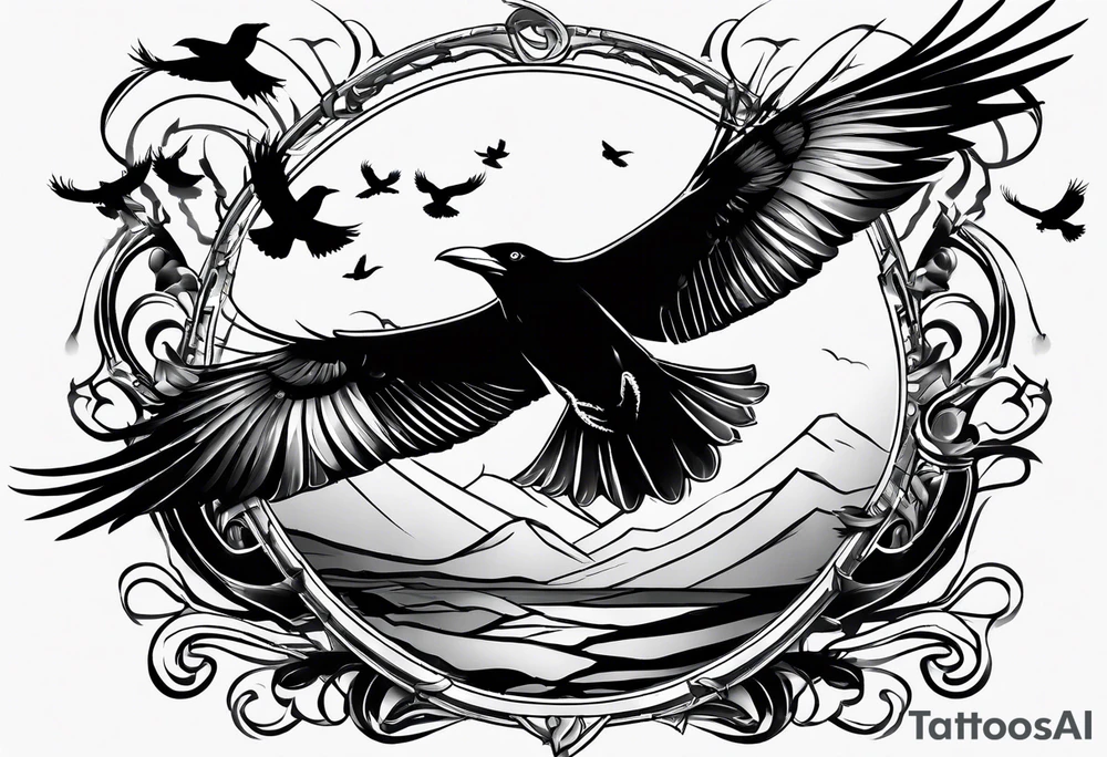 crows in flight tattoo idea