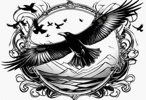 crows in flight tattoo idea