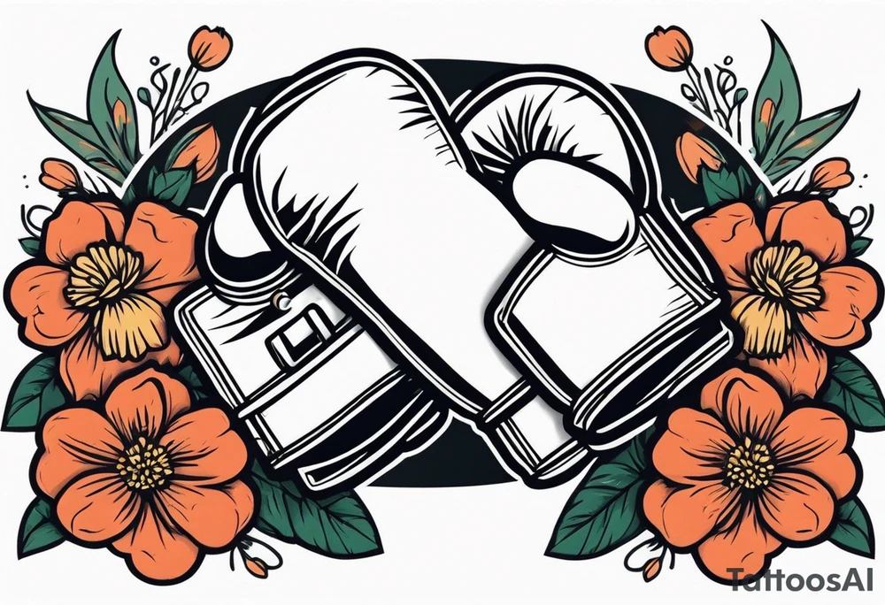 boxing gloves and flowers around the gloves  bold colors traditional old school vintage
banner tattoo idea