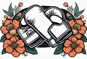boxing gloves and flowers around the gloves  bold colors traditional old school vintage
banner tattoo idea