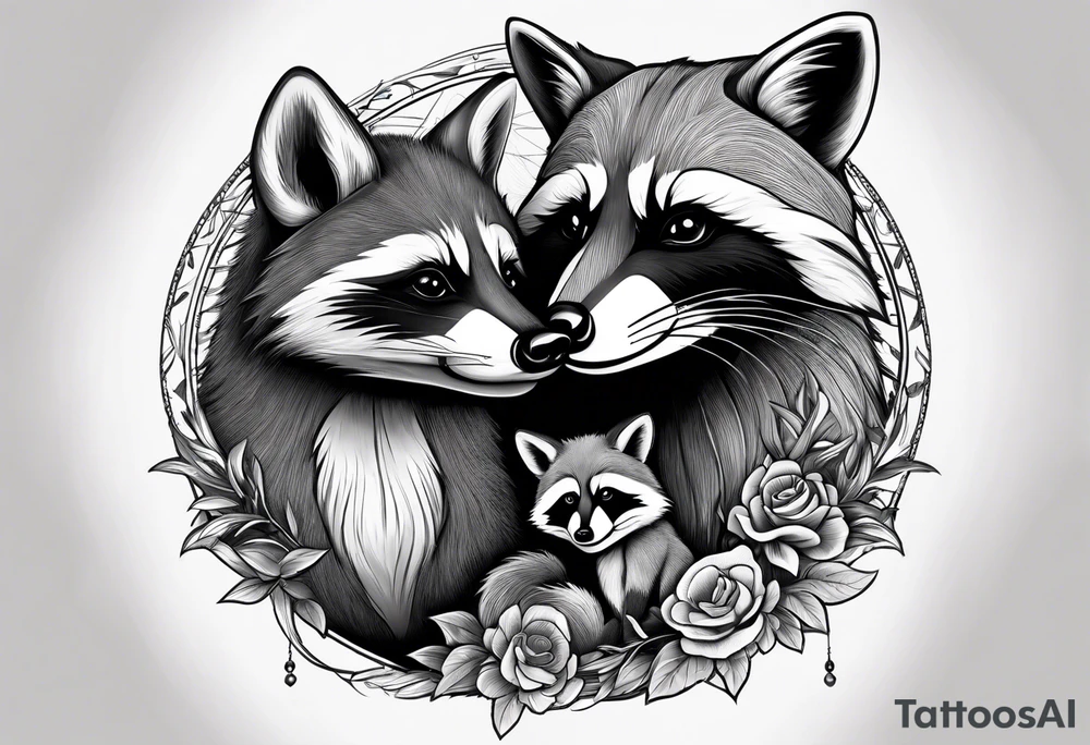 Raccoon and fox playing together tattoo idea