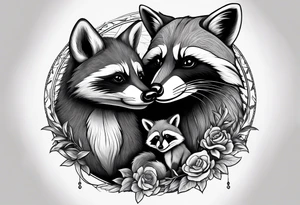 Raccoon and fox playing together tattoo idea