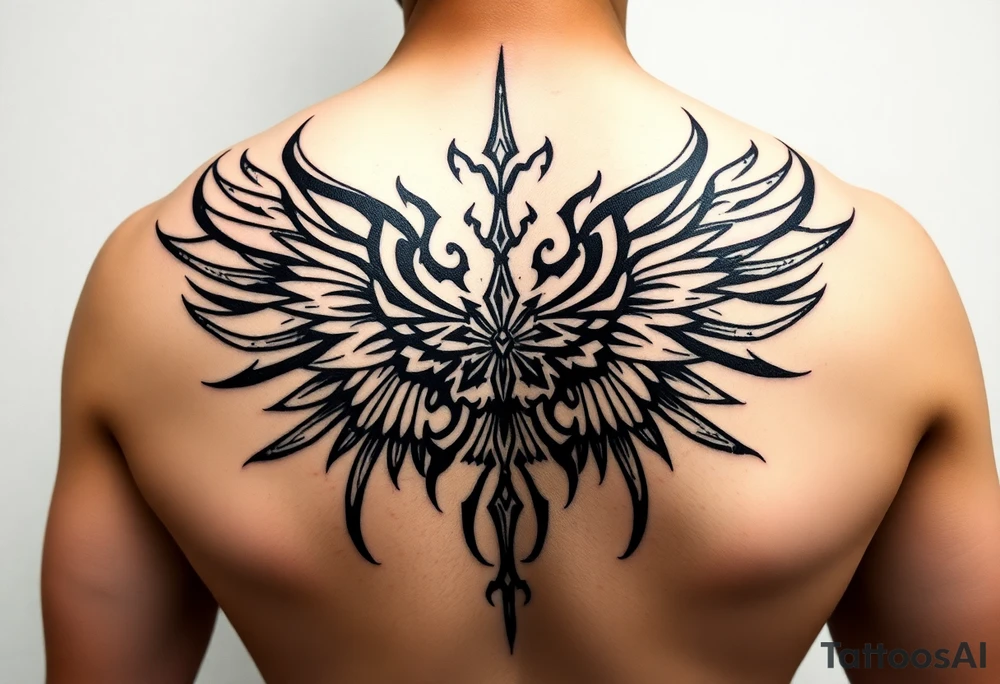 maximalist, cyber sigilism, organic touches, back tattoo, whimsical, witchy, hippie, fairy wing like, maximalistic, very very complex and big, detailed tattoo idea