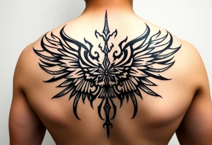 maximalist, cyber sigilism, organic touches, back tattoo, whimsical, witchy, hippie, fairy wing like, maximalistic, very very complex and big, detailed tattoo idea