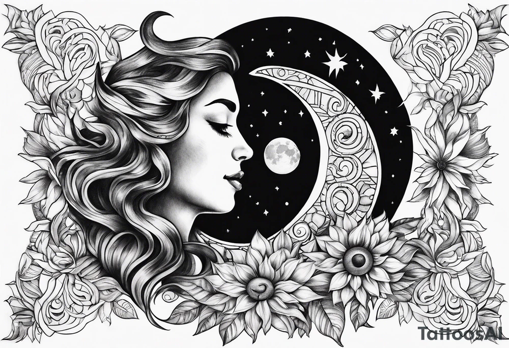 Moon and sun tattoo idea