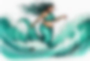 a beautiful chubby turquoise Naga woman emerging from an ocean wave, crashing onto the shore tattoo idea