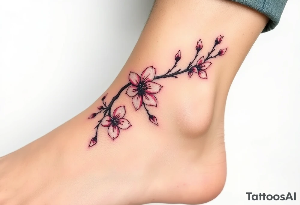 delicate cherry blossoms swirling in spring breeze with petals tattoo idea