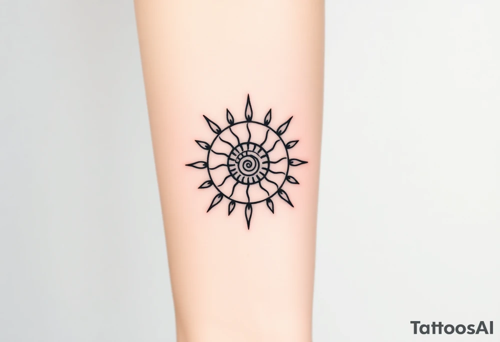 Fibonacci sun spiral shell tattoo idea
