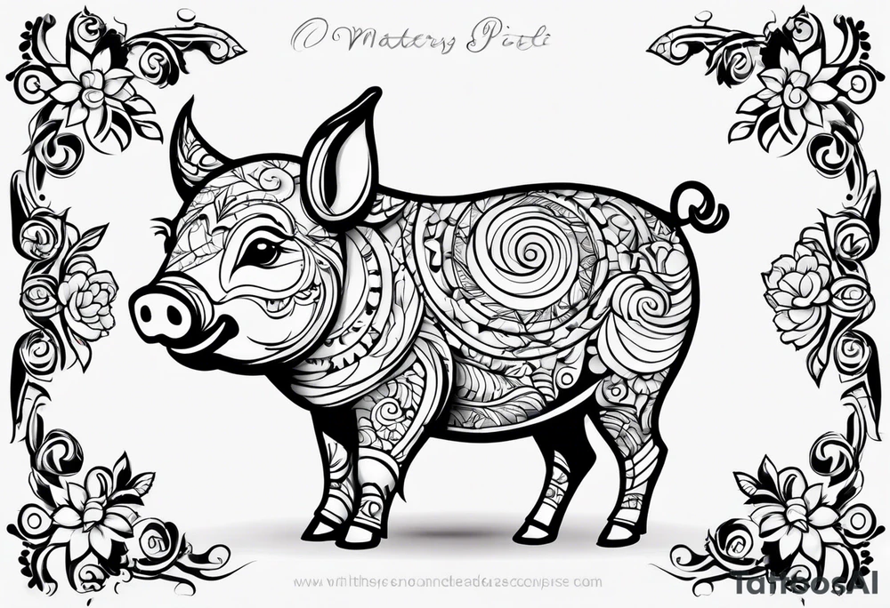 very cute happy piglet with small ears.
outline only.
black and white only.
only show the piglet. no extra lines or decoration.
no black shading.
draw only with very thin lines (1px)

should look like a tattoo that will only take 2 minutes to draw tattoo idea