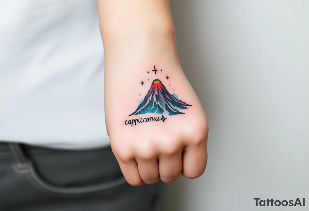 Geometric Volcano incorporating Capricornus star constellation tattoo idea