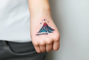 Geometric Volcano incorporating Capricornus star constellation tattoo idea