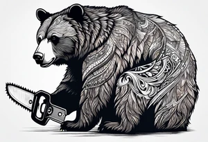 bear using a chainsaw tattoo idea