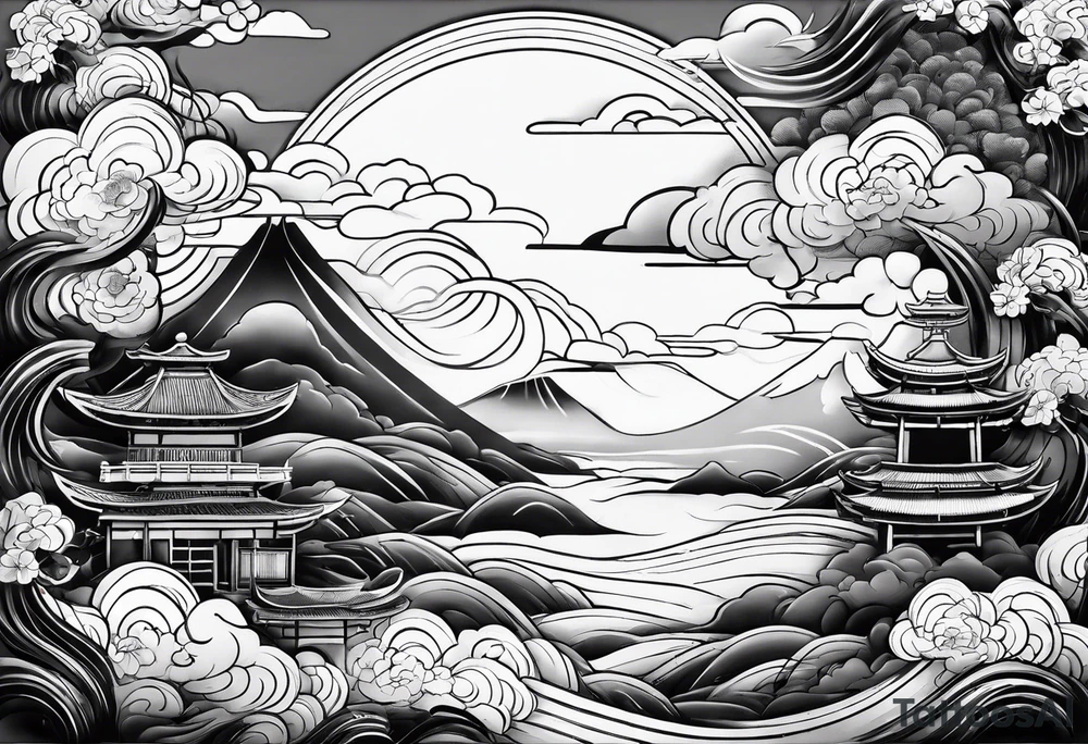 japanese sleeve tattoo with cloud elements tattoo idea