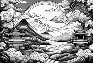 japanese sleeve tattoo with cloud elements tattoo idea