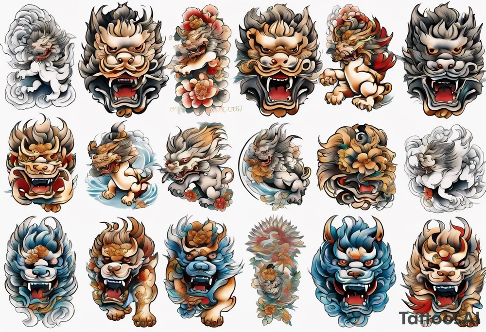 Full body Foo dog left leg sleeve tattoo idea
