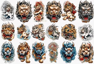 Full body Foo dog left leg sleeve tattoo idea