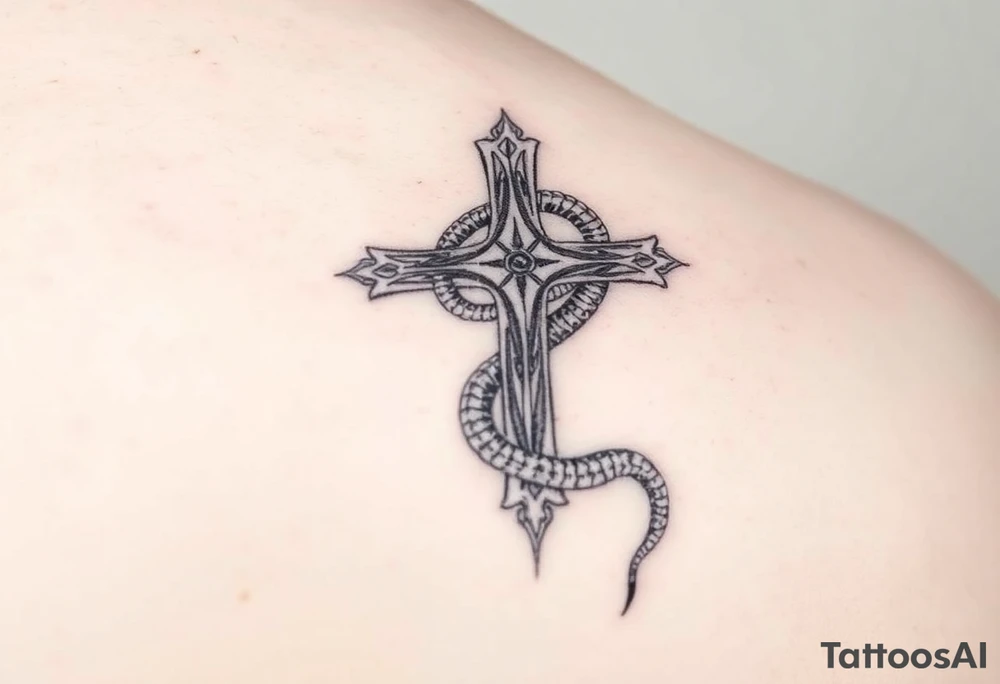 The cross impales the snake tattoo idea