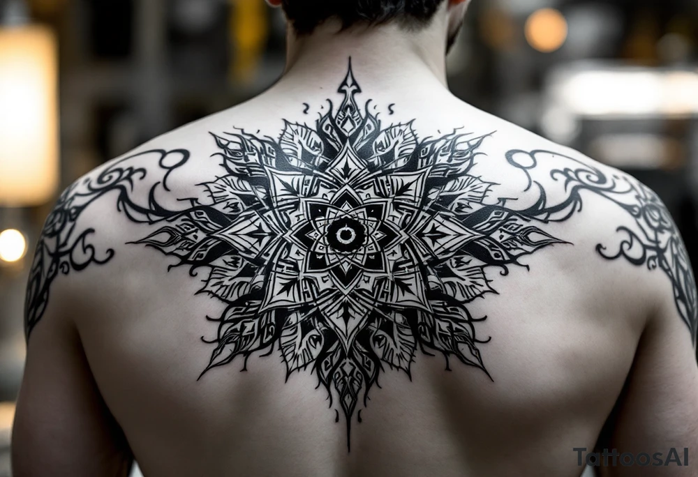 intricate mandala with sacred geometry and cosmic elements tattoo idea