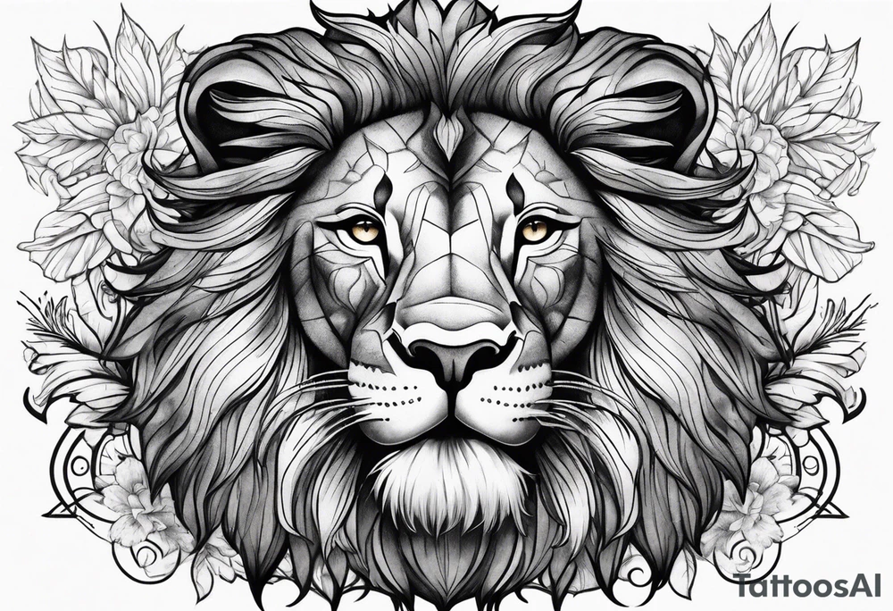 lion face, chest tattoo, roaring, open mouth tattoo idea