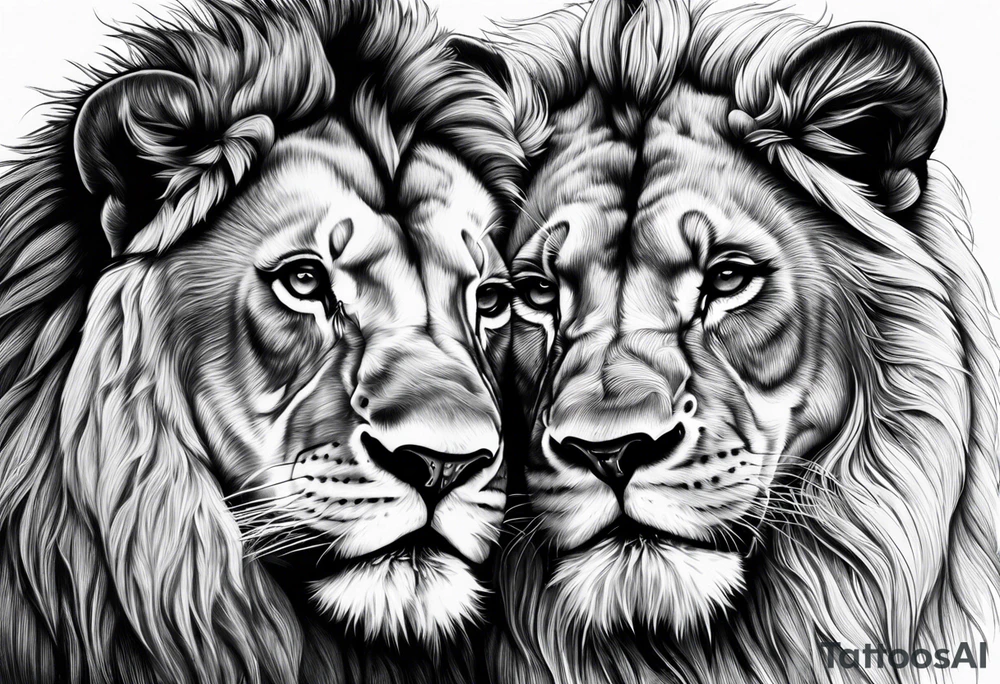 Realistic lion and lioness bonding tattoo idea