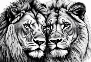 Realistic lion and lioness bonding tattoo idea