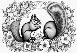 floral with small animals. Squirrels, birds tattoo idea
