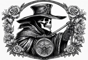Skeleton holding plague doctor tattoo idea