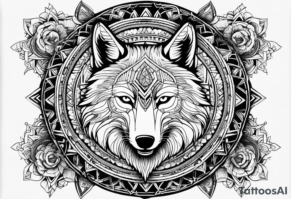 Mandala theme design with joker cards and wolves for forearms tattoo idea