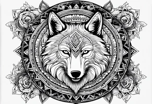 Mandala theme design with joker cards and wolves for forearms tattoo idea