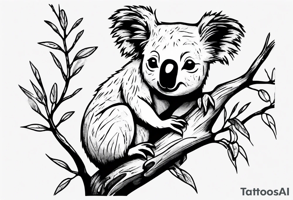 A koala with a kookaburra sitting on a eucalyptus tree tattoo idea A koala with a kookaburra sitting on a eucalyptus tree tattoo idea