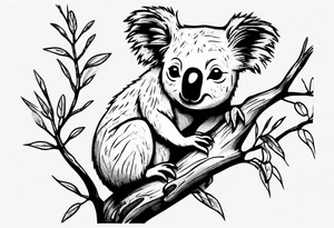 A koala with a kookaburra sitting on a eucalyptus tree tattoo idea