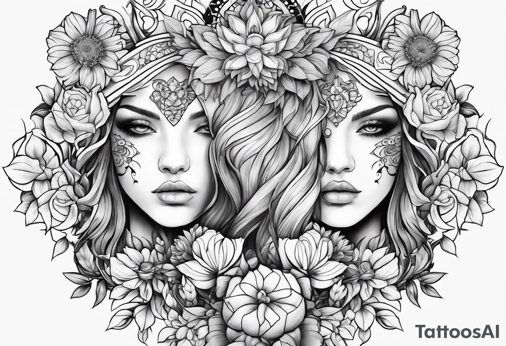 gemini flowers animals tattoo idea