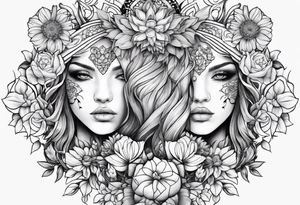 gemini flowers animals tattoo idea
