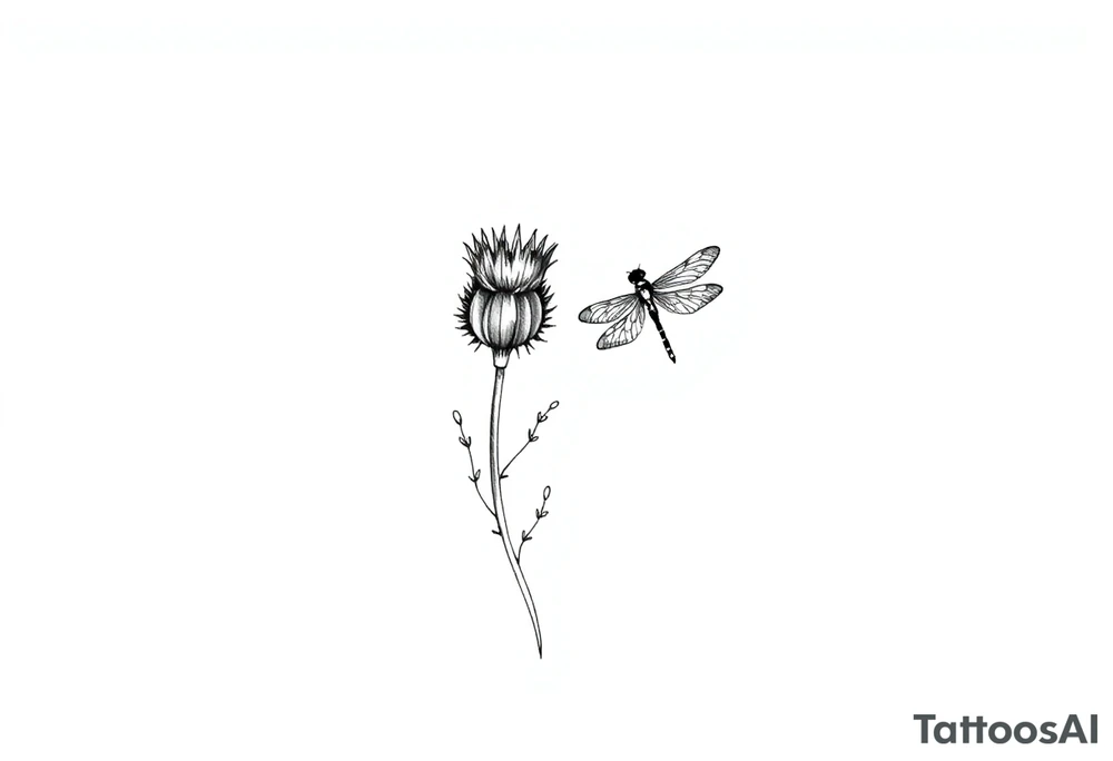 minimaliste thistle with dragonfly text : dinna fash tattoo idea