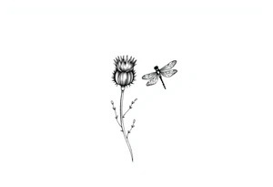 minimaliste thistle with dragonfly text : dinna fash tattoo idea