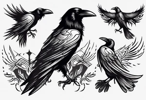 raven flying toward foreground tattoo idea