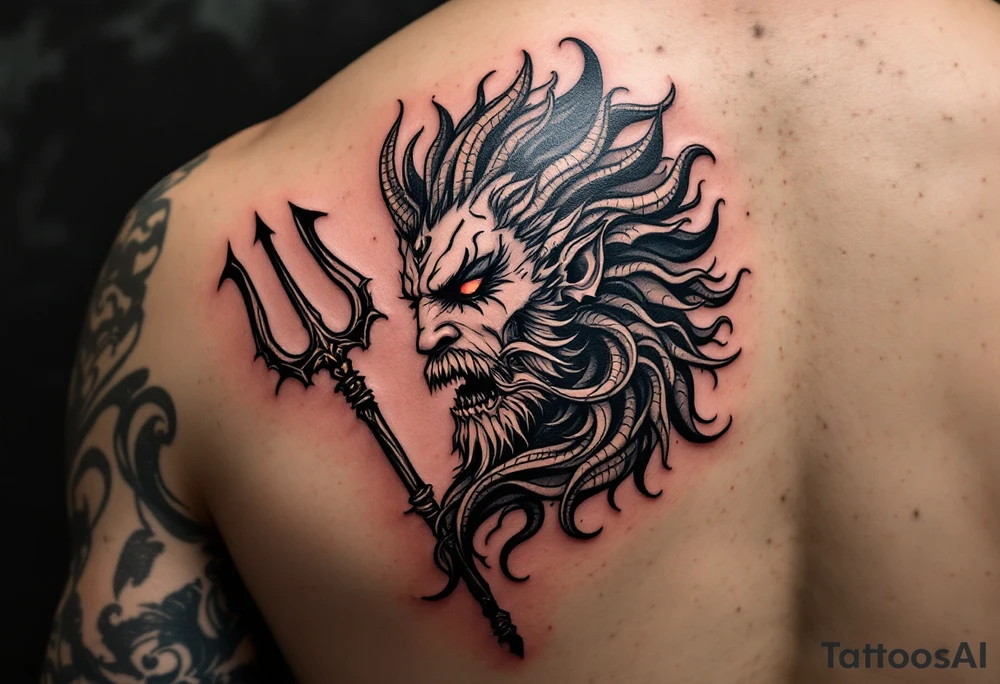 poseidon with trident tattoo idea